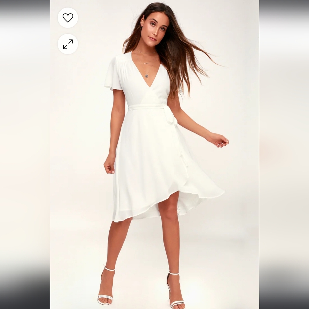 LULUS Rise to the Occasion Midi Wrap Dress - White Size S NWT